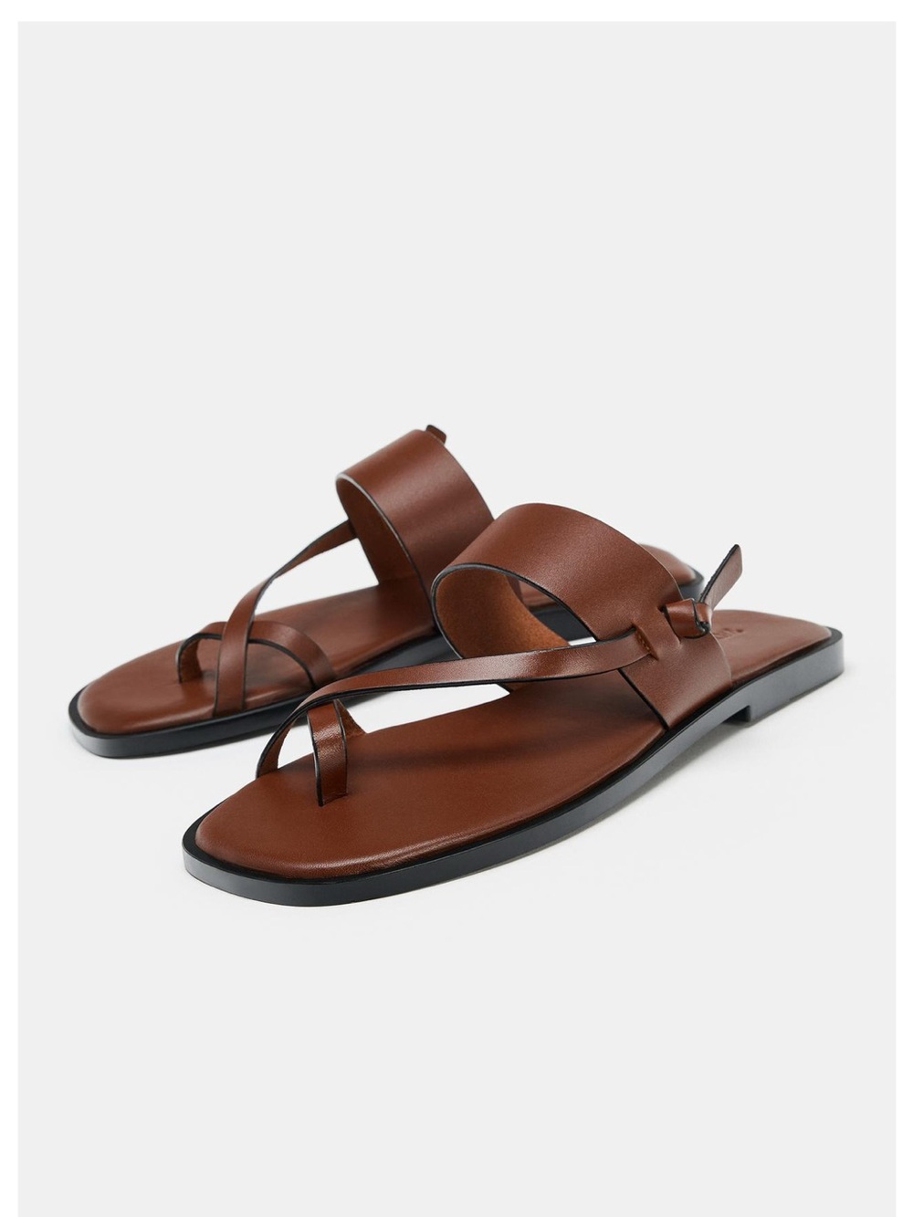 ❗️LAST CHANCE❗️Zara Brown Leather Cross-Strap Slide Sandals - Picture 3 of 4
